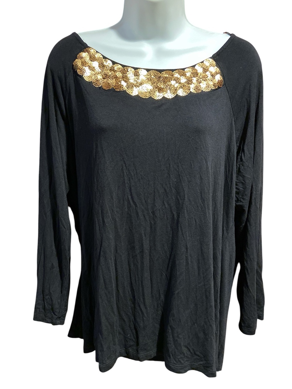 Jay Buckman black top gold sequin neckline size XL